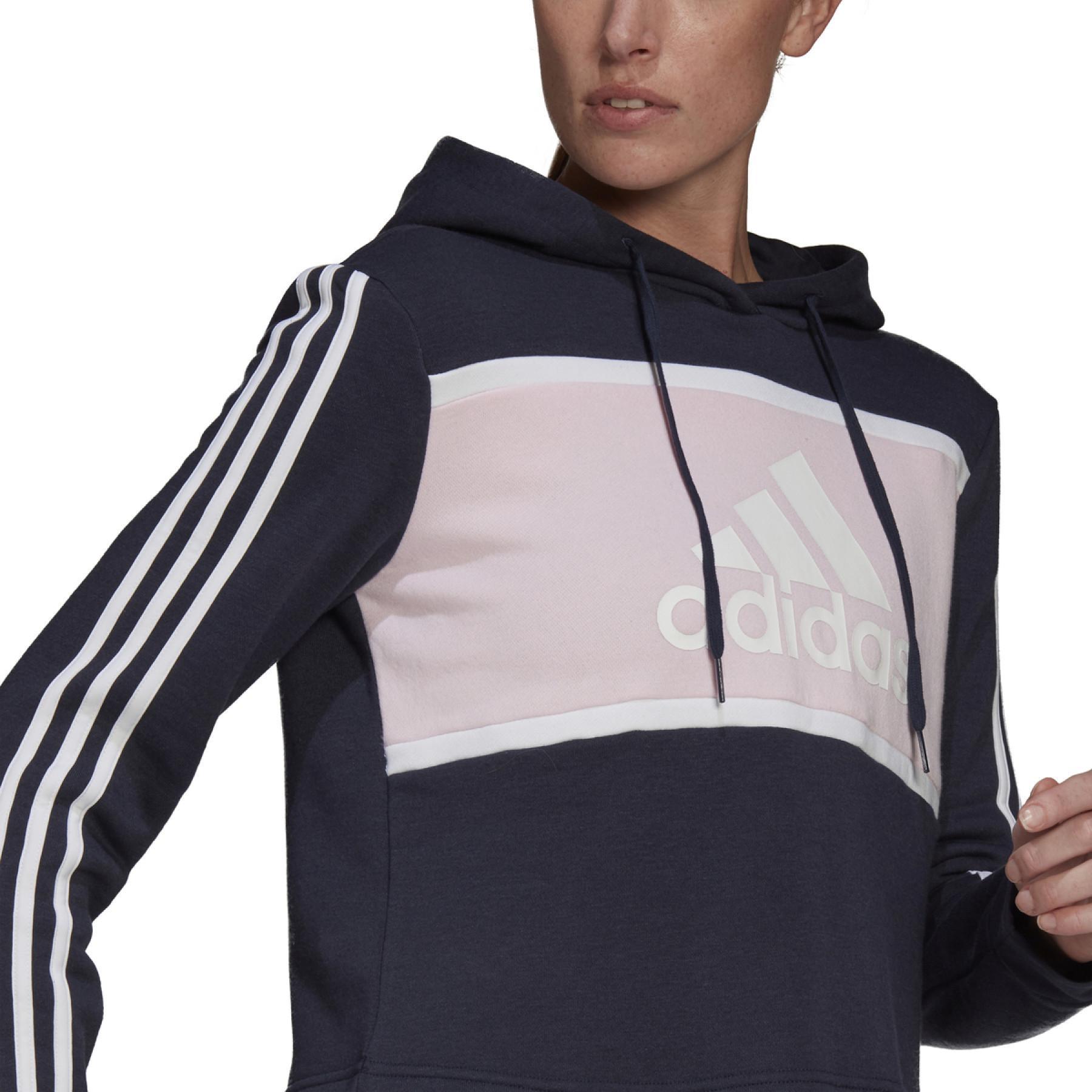 Camisola com capuz curto feminino adidas Essentials Logo Colorblock Fleece