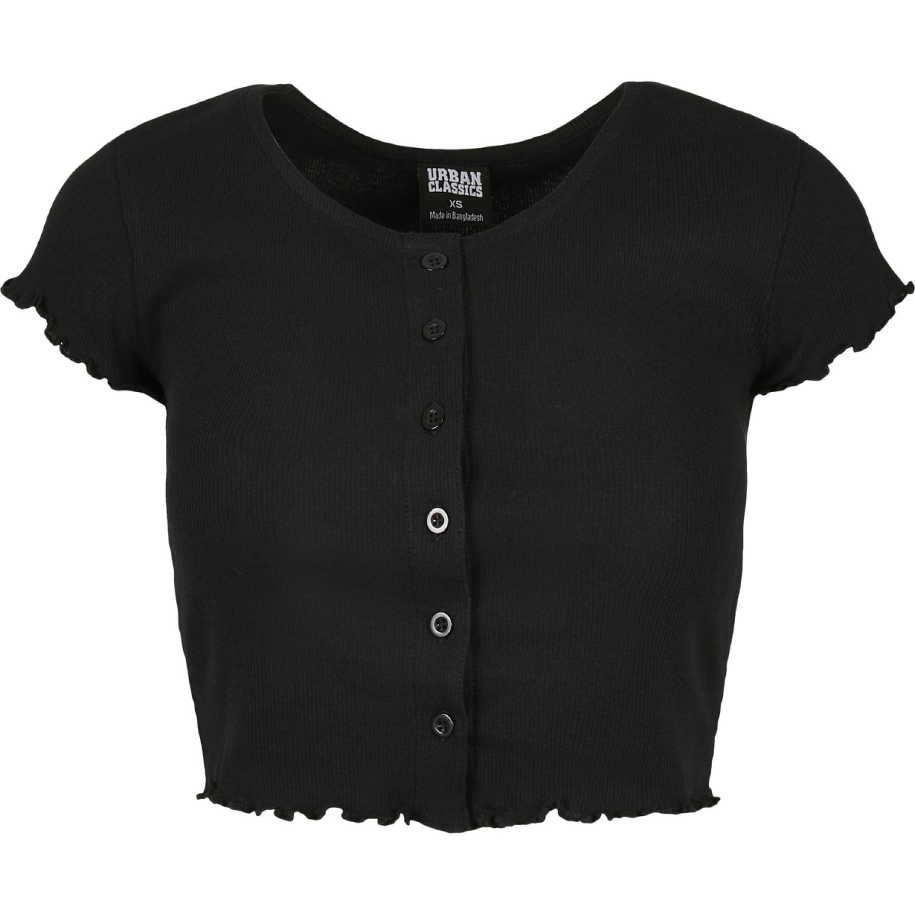 T-shirt mulher Urban Classics cropped button up rib-tamanhos grandes