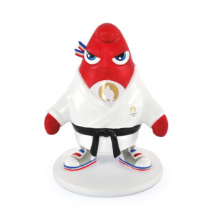 Figura da mascote olímpica em pose de judo Doudou & compagnie