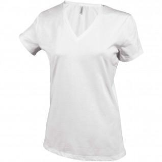 T-shirt algodão mulher Kariban Pescoço em V branco